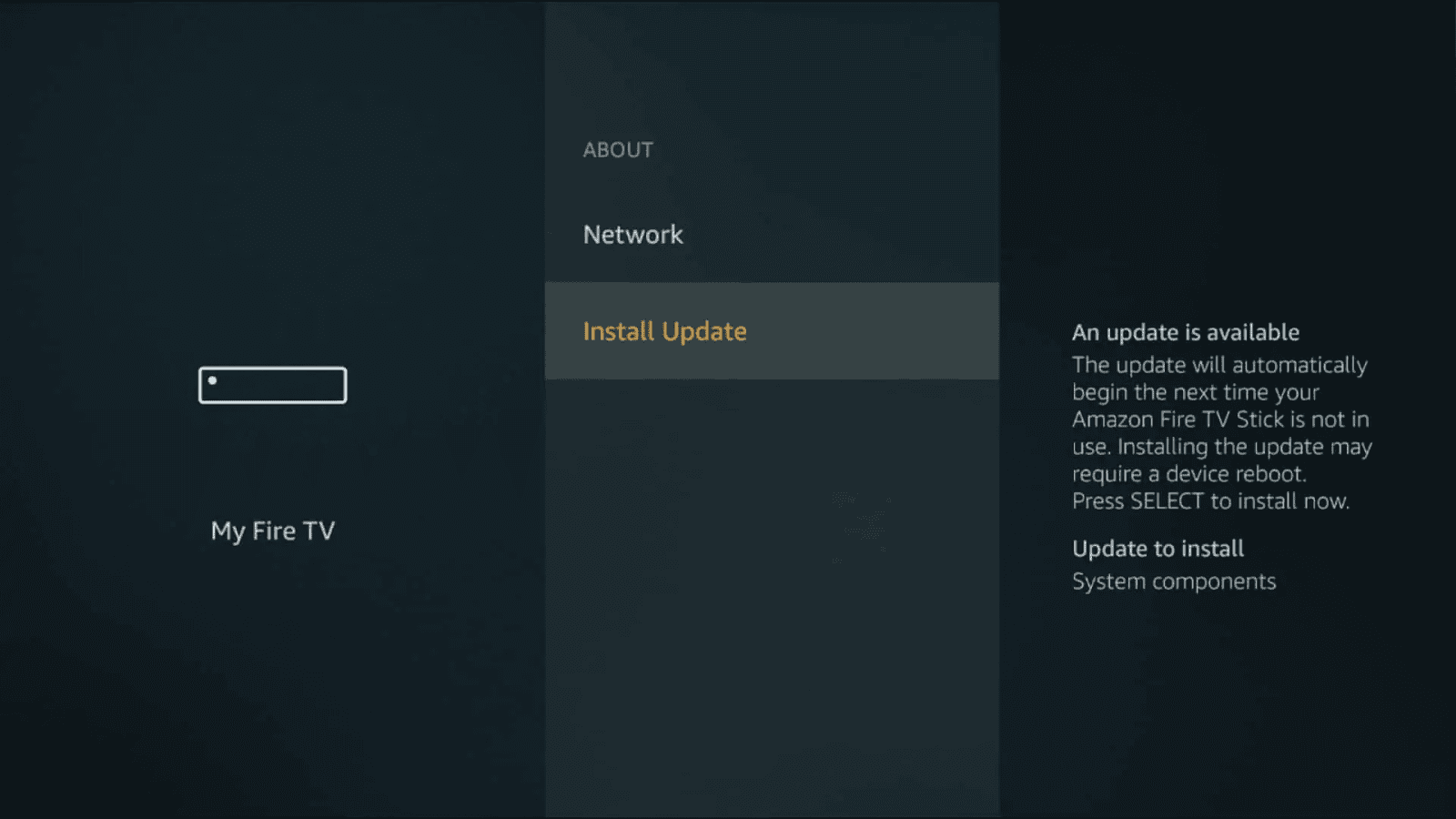 Screenshot of Firestick Install OS Update screen