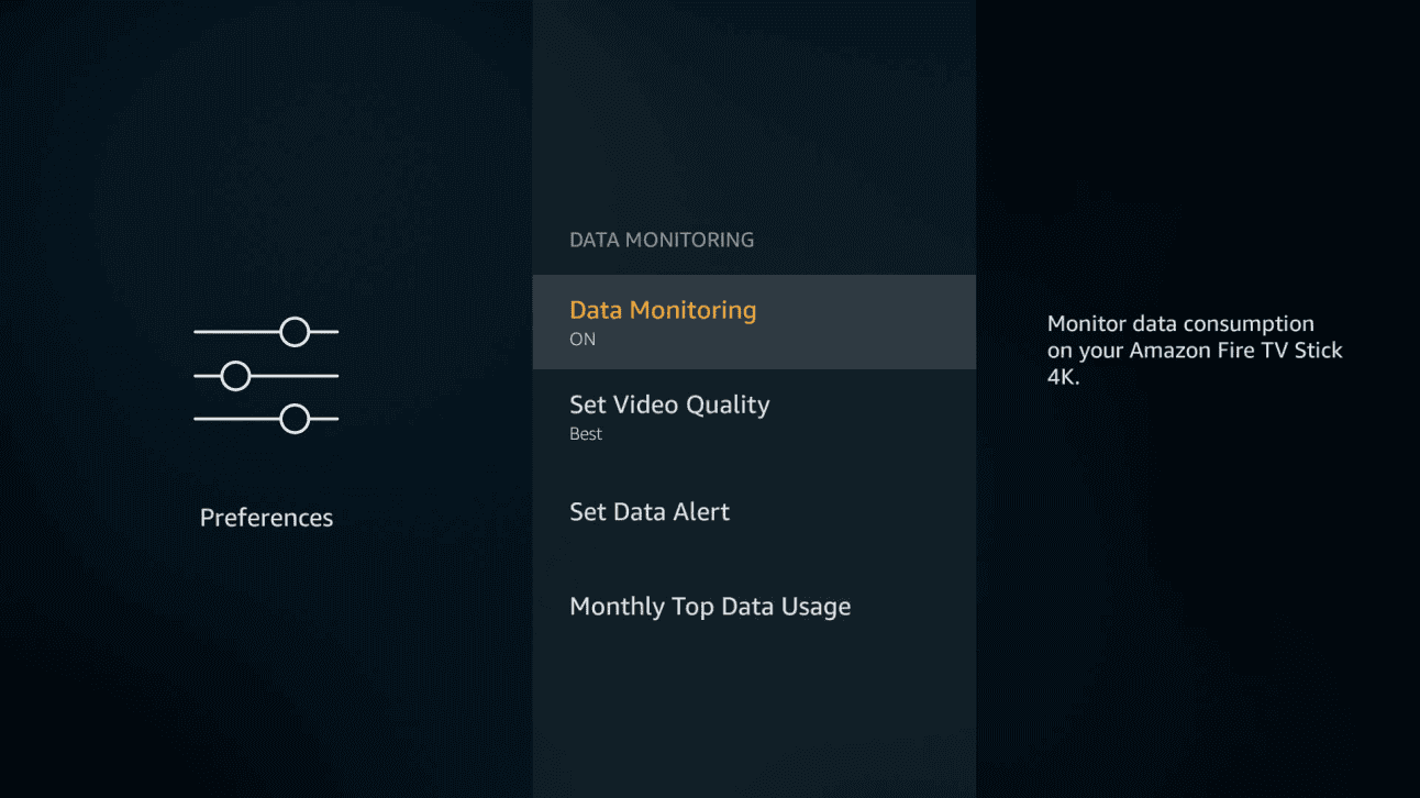 Screenshot of Firestick Preferences screen