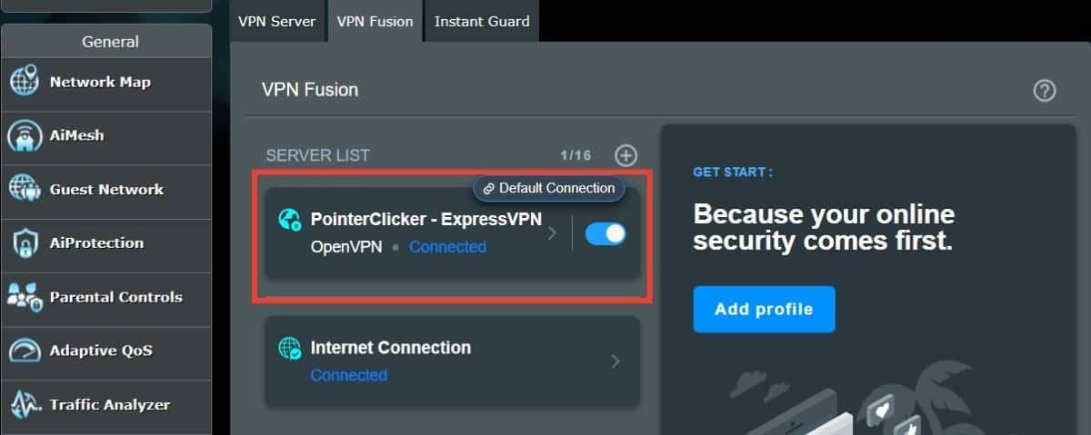 The ExpressVPN is set on Asus router and connected