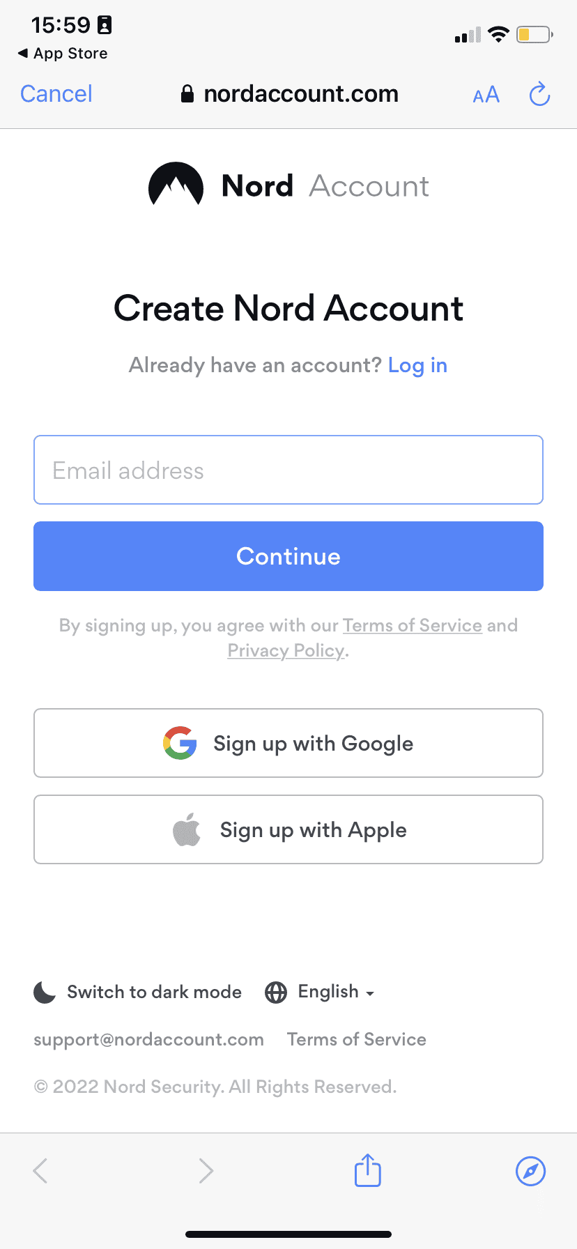 Create your account NordVPN app.png