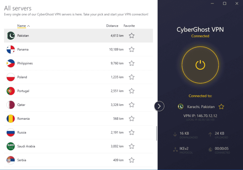 cyberghost vpn connecting to a server in pakistan