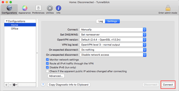 OpenVPN Mac Connection to Community Edition with Tunnelblick - Step 4