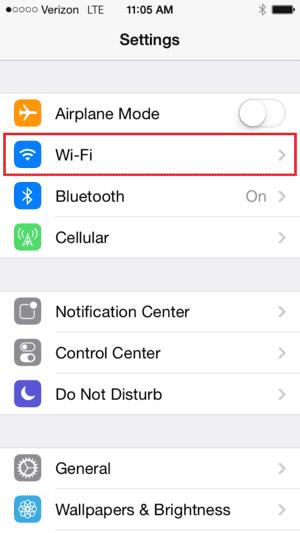 iOS Wi-Fi Settings