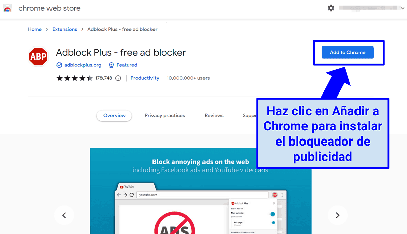 Screenshot showing how to add an ad-blocker (Adblock Plus) to Chrome