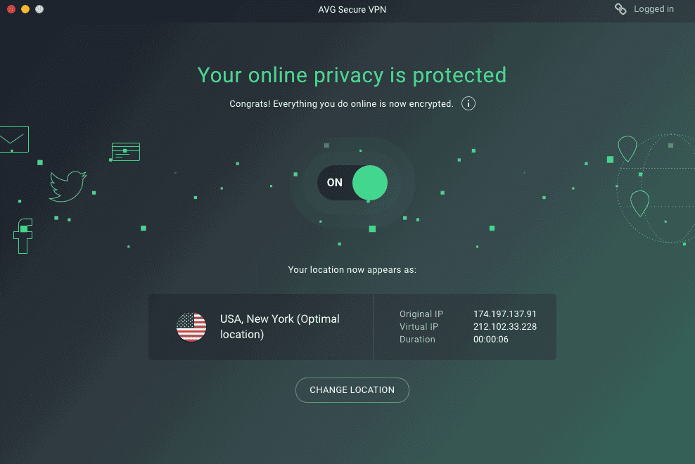 AVG VPN on Mac On App