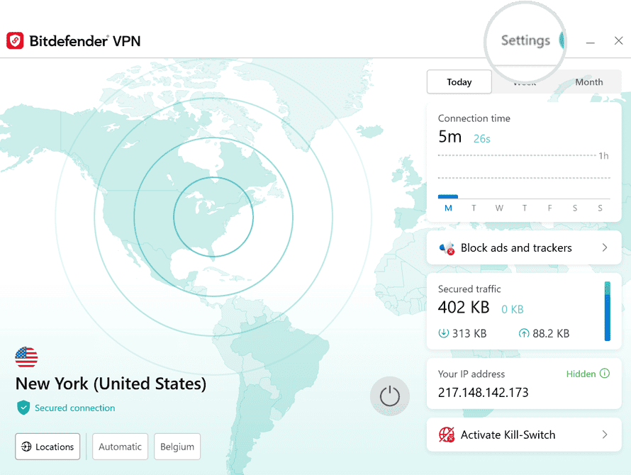 Bitdefender VPN for Windows - Settings