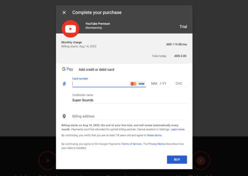 youtube premium sign up