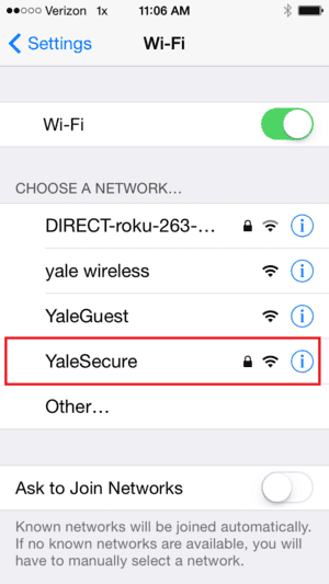 YaleSecure Wi-Fi Listing