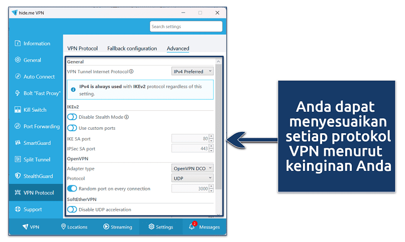 Screenshot showing how to optimize hideme VPN for Windows