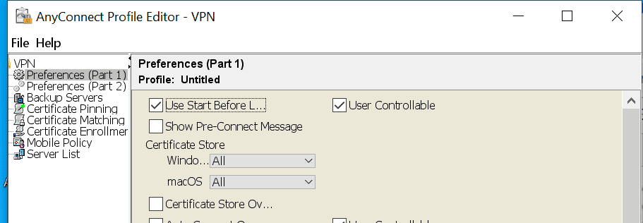 Once the SBL installation is complete, enable start Before Logon (SBL) in the AnyConnect Profile and push profile to client.