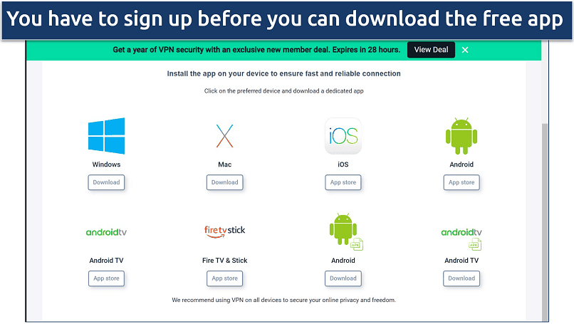 Screenshot of ZoogVPN's download page