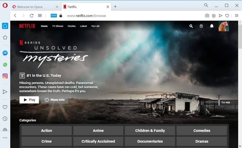 watch Netflix US with Opera VPN