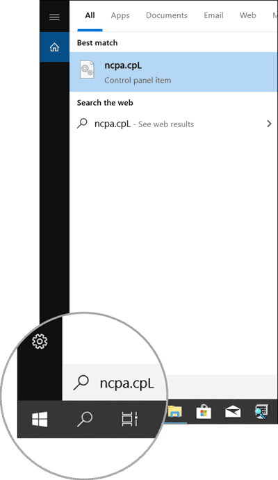 Entering the NCPA.CPL command - solve VPN errors