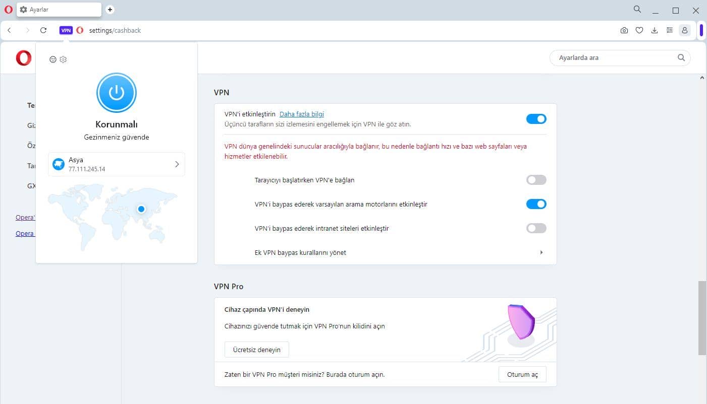 Opera VPN uygulaması 2