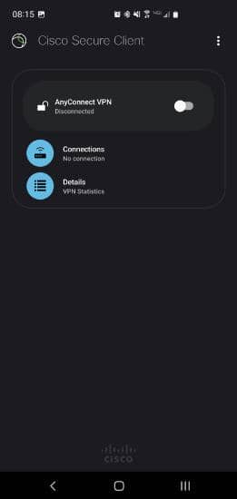 Android running Cisco Secure Client application.