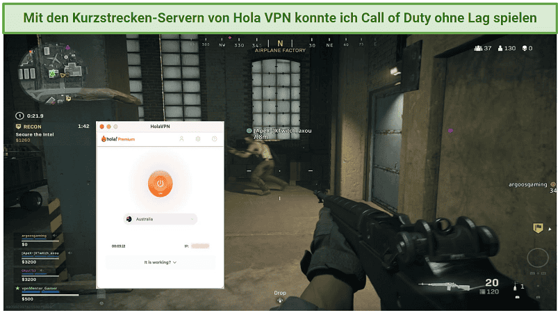 Graphic showing Hola VPN with Call of Duty