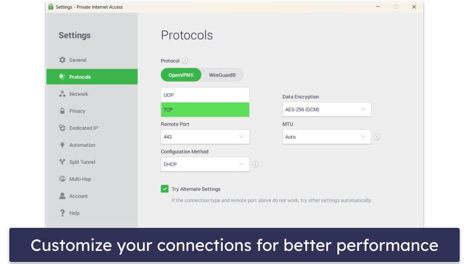 🥈 2. Private Internet Access (PIA) — Customizable Windows App + Excellent P2P Support