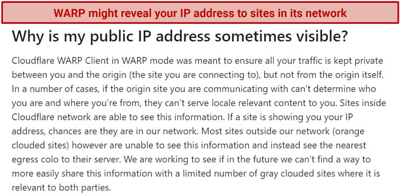 A screenshot showing Cloudflare privacy policy stating that some website can see your data