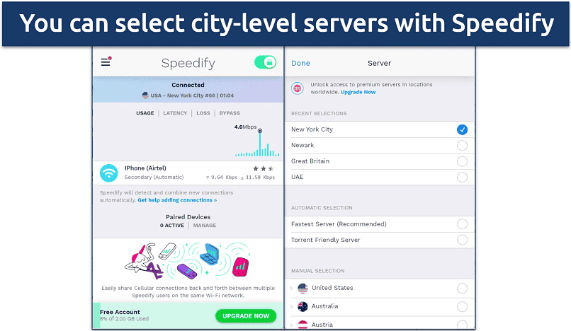 Screenshot of speedify's server network