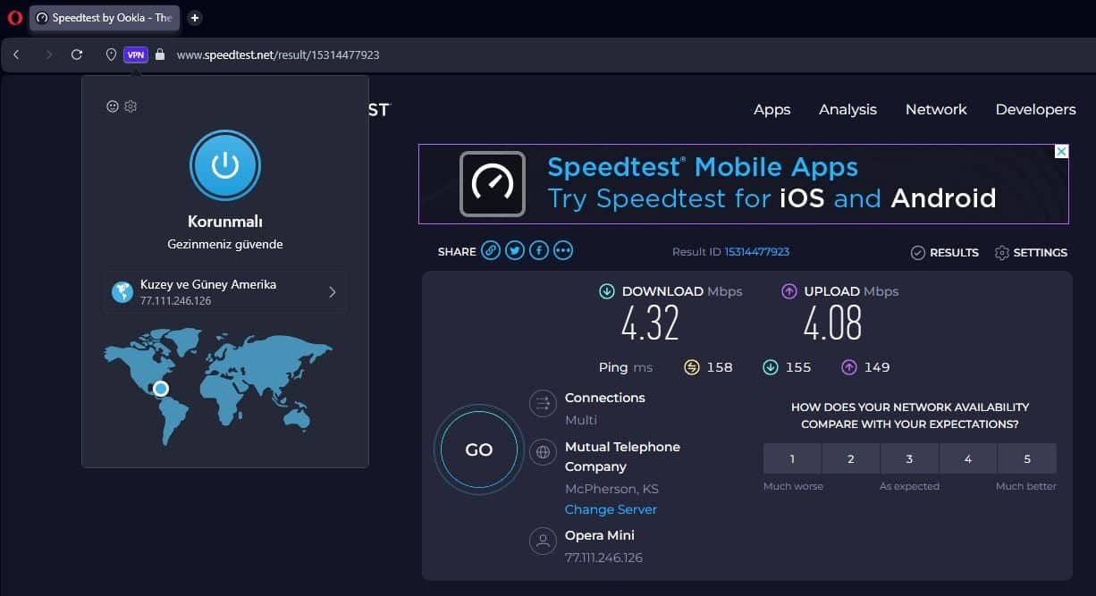 Opera VPN Amerika hız