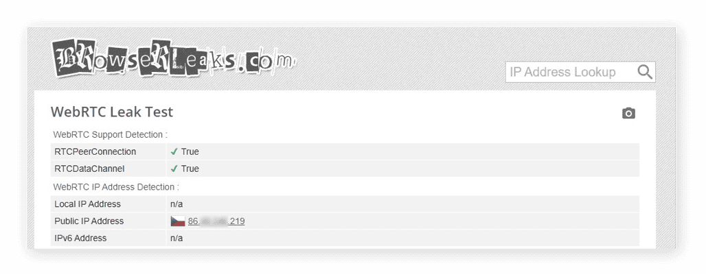 Checking for WebRTC leaks with BrowserLeaks