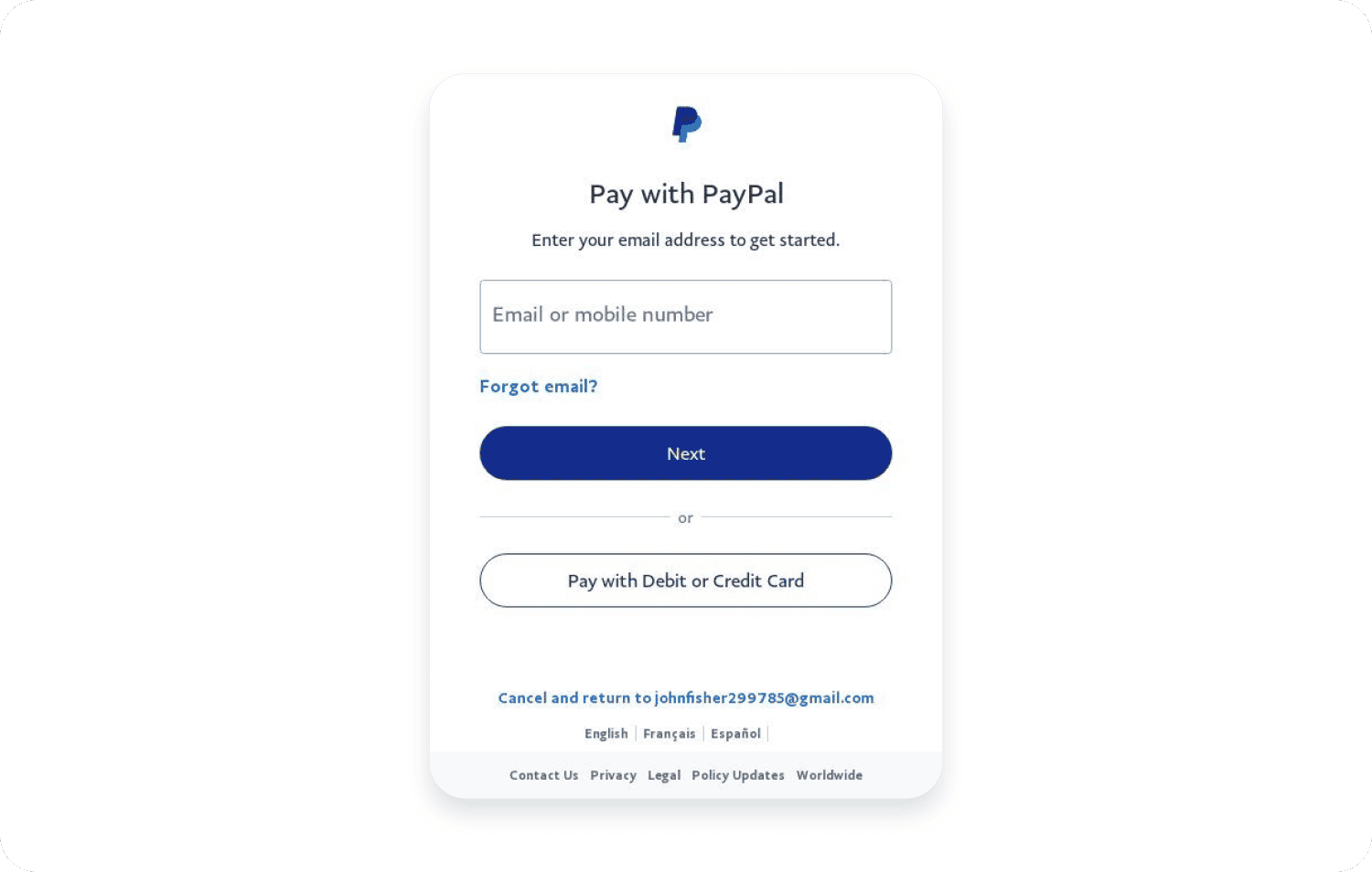 PayPal phishing example