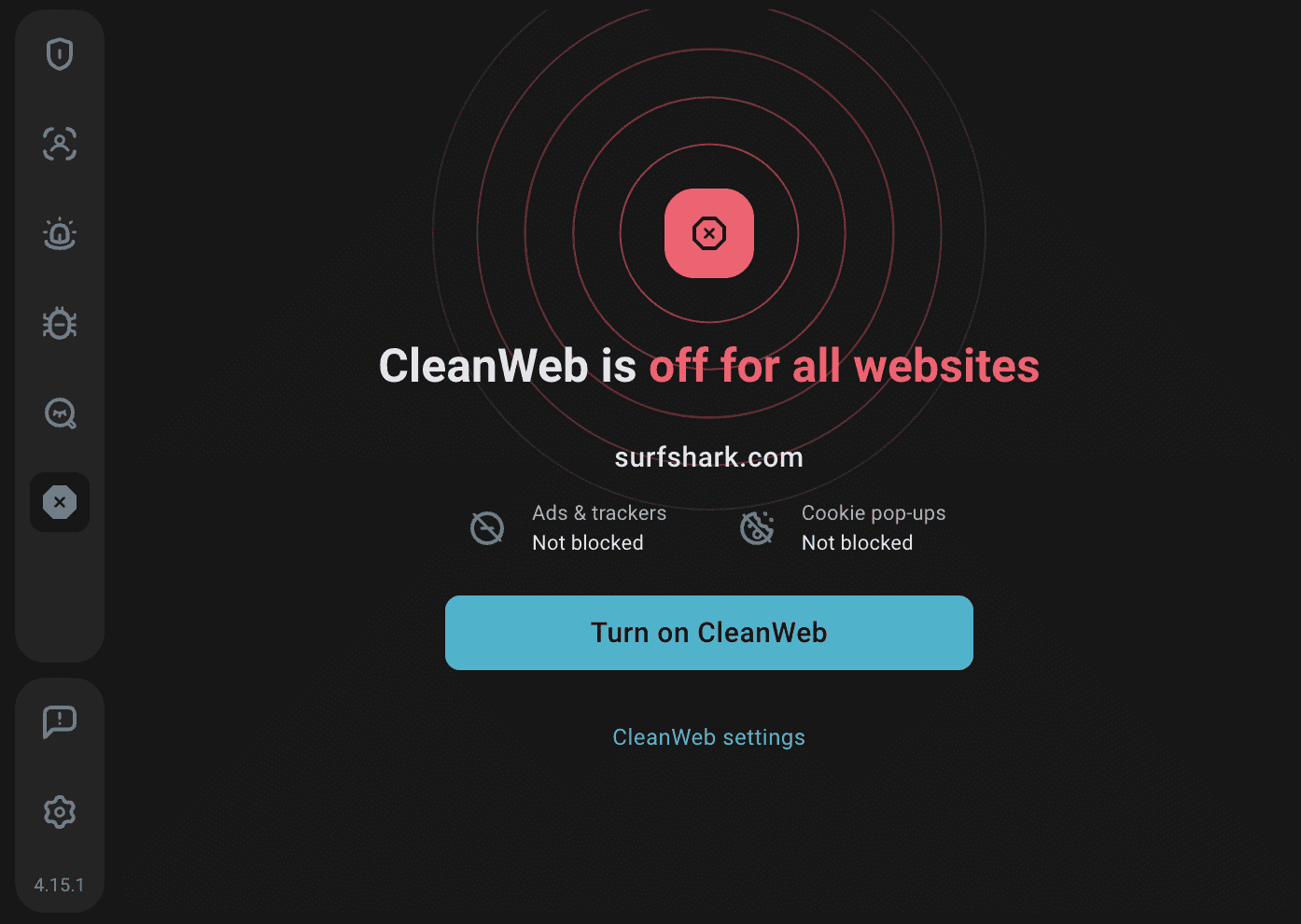 Screenshot of the Clean Web extension to block YouTube ads