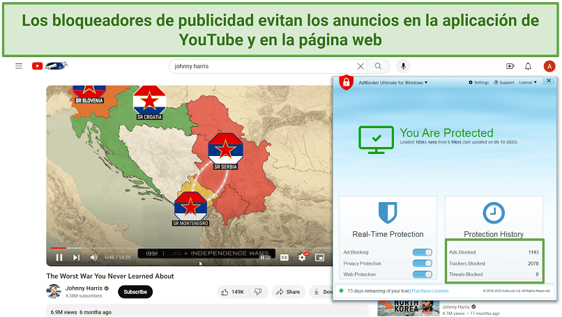 Screenshot of ad-free YouTube streaming with AdBlocker Ultimate