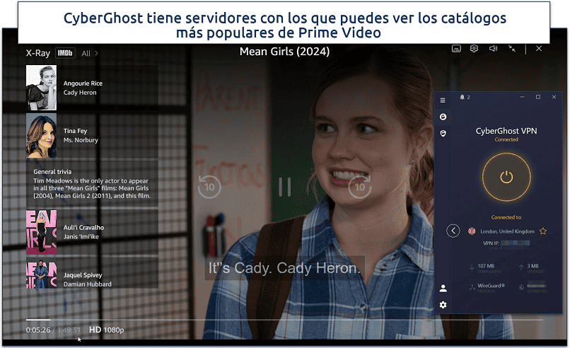 Screenshot of Prime VIdeo streaming with CyberGhost connected