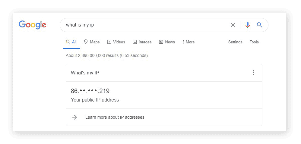 Finding your IP address with a Google search