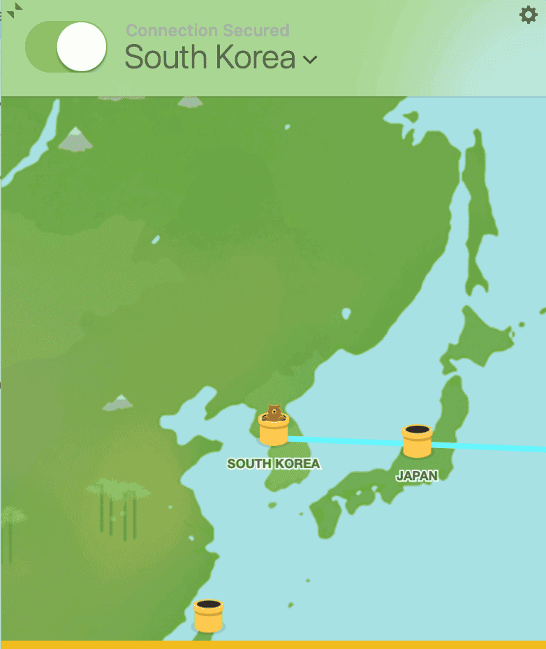 Tunnelbear connecting to a server in south korea