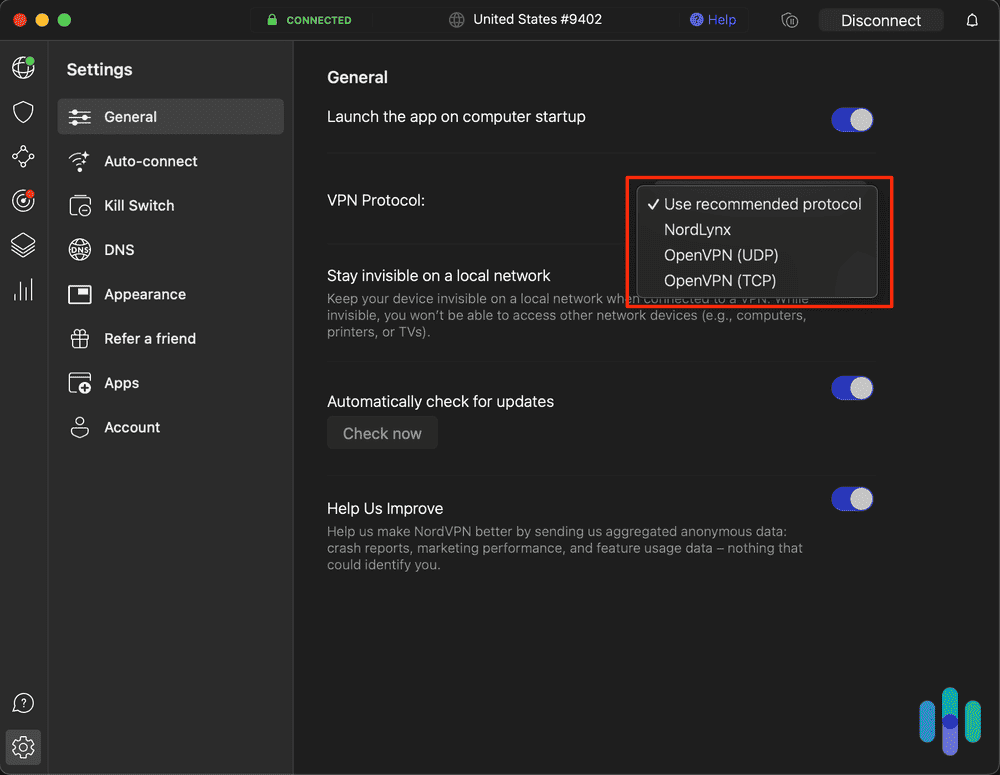 NordVPN's different protocols and encryption methods