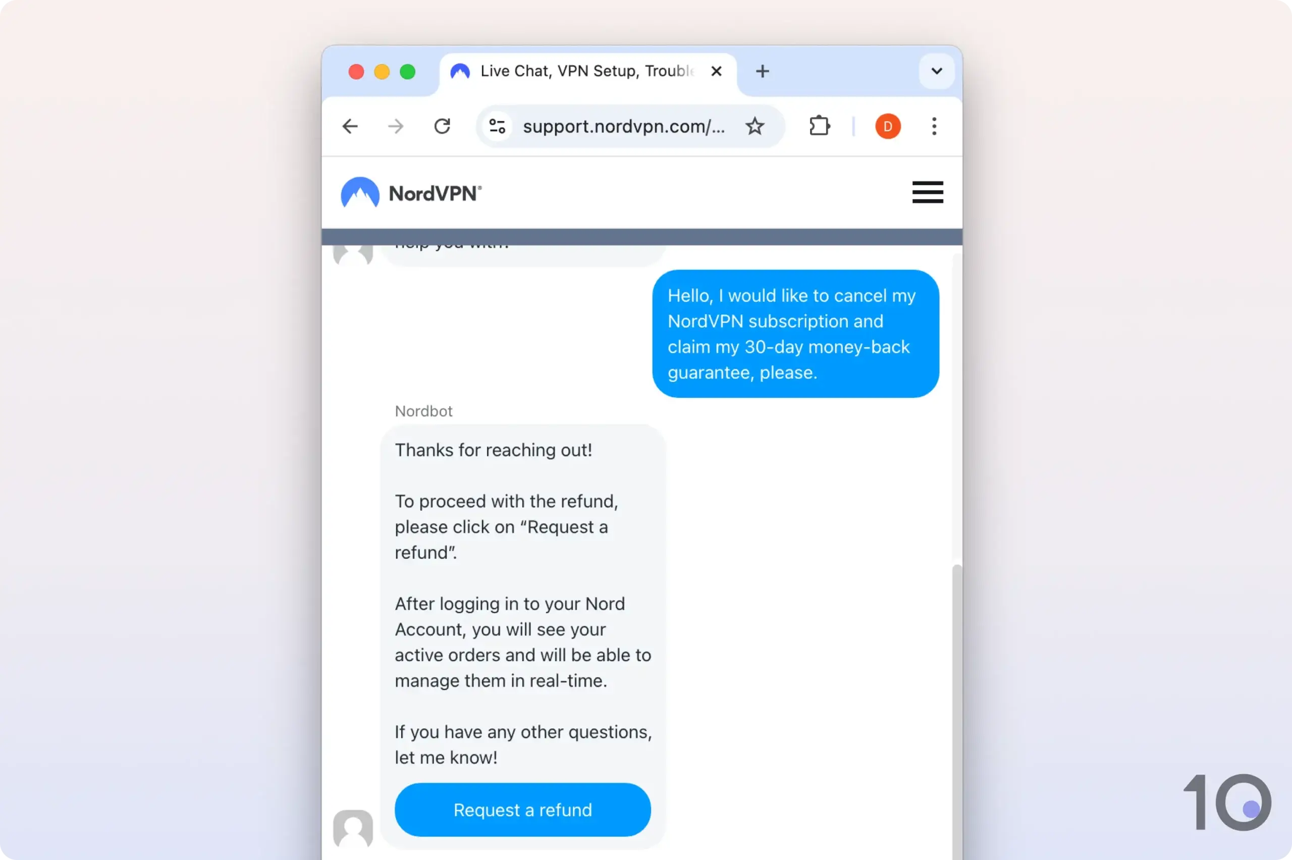 NordVPN Refund Request on Live Chat