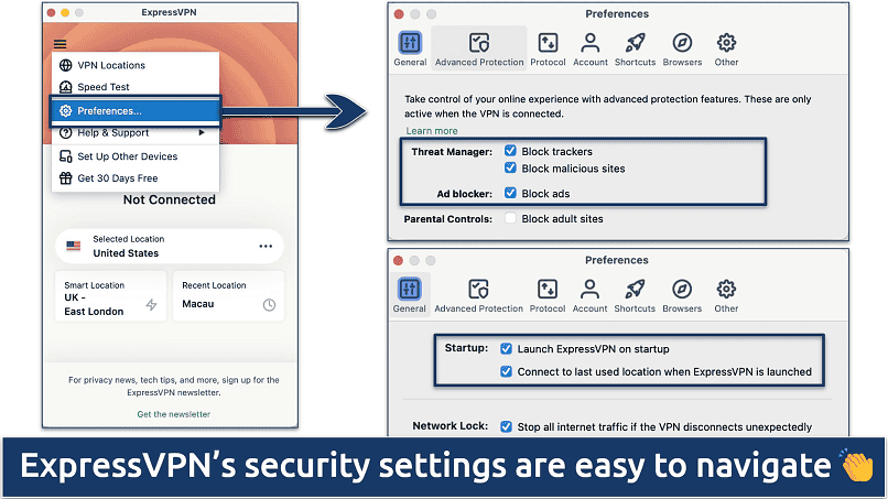 Screenshot of the ExpressVPN Preferences panel