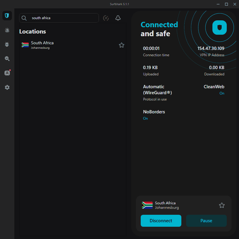 VPN 連接到南非