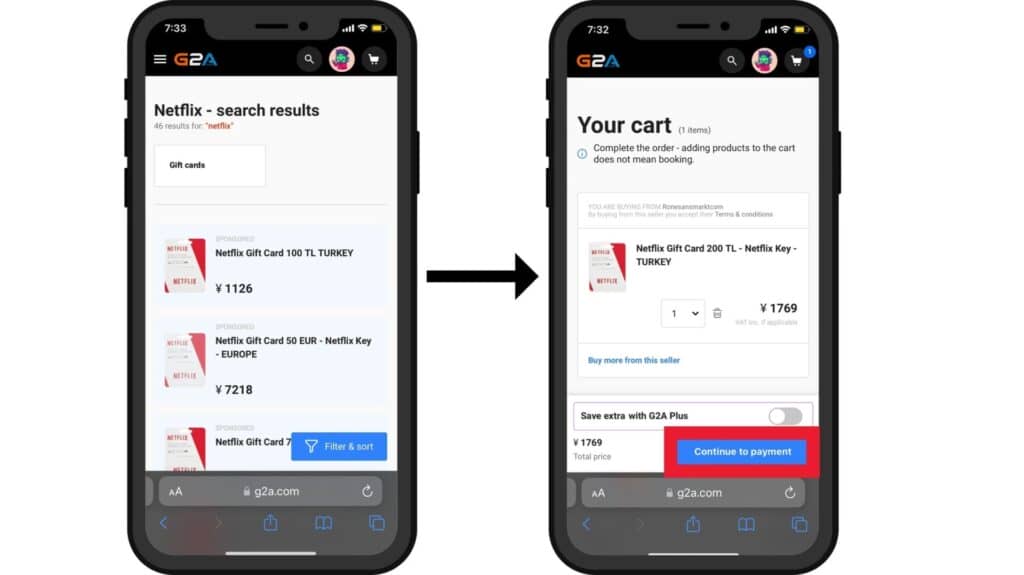 トルコのNetflixギフトカードをG2Aで購入する方法