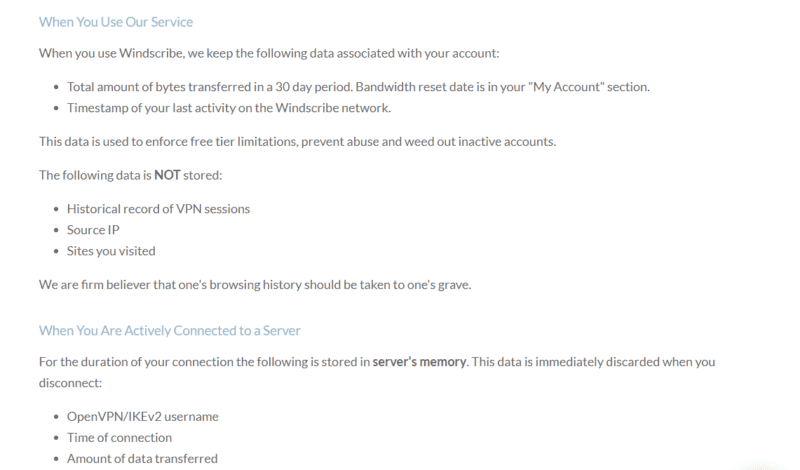 windscribe privacy policy