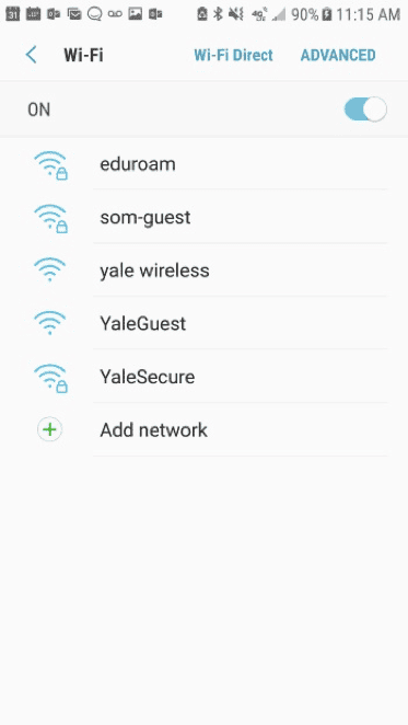 YaleSecure Wi-Fi Menu