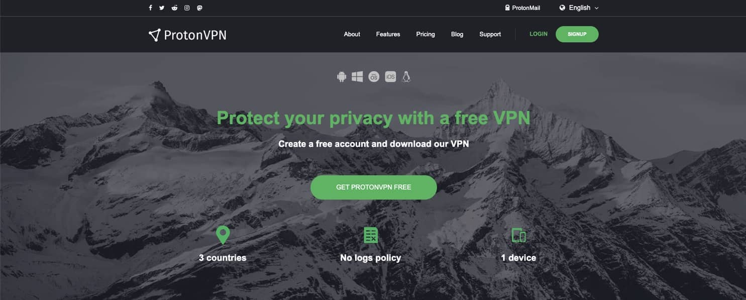 Servicio gratuito de VPN de ProtonVPN