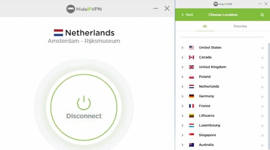 hideipvpn connected to netherlands server