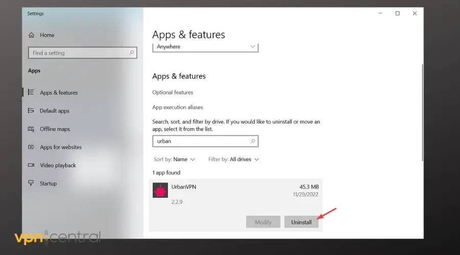 uninstall urban vpn