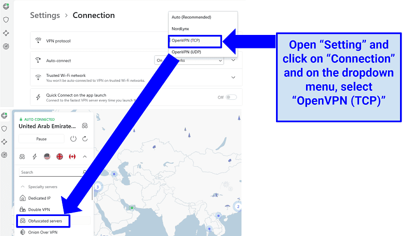 A screenshot showing how to activate NordVPN's Obfuscated servers.