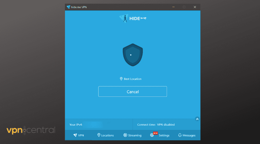 hide.me user interface