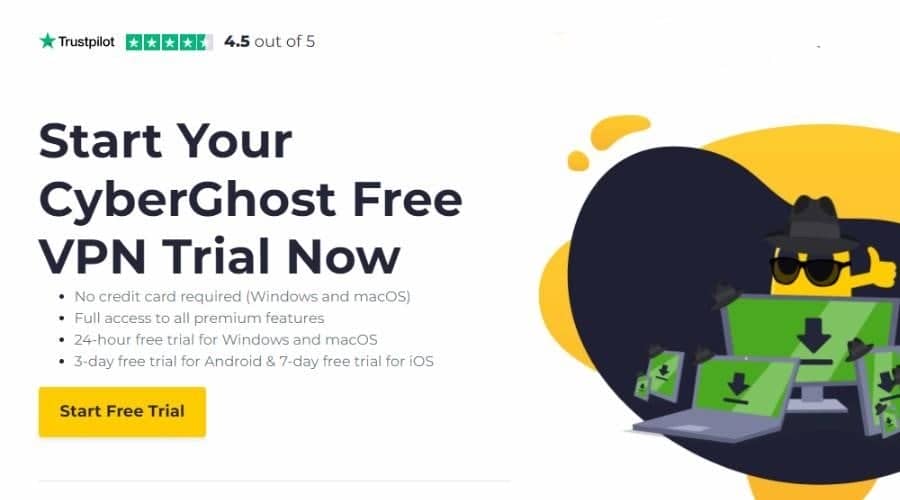 cyberghost vpn start your free trial