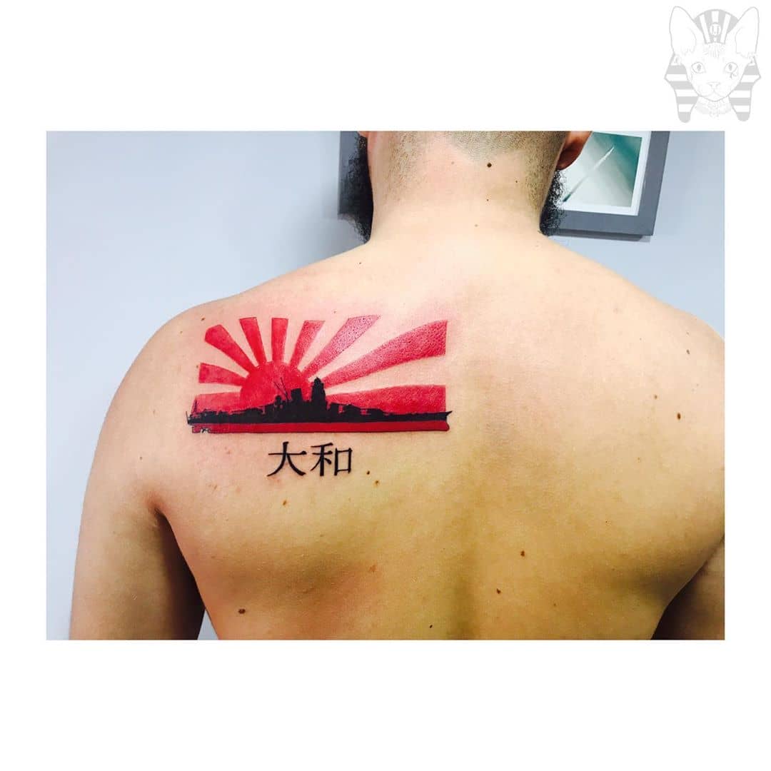 Japanese Landscape Back Tattoo Rising Sun