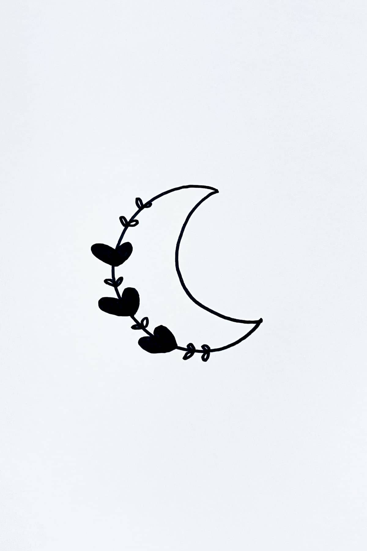 heart leaves moon drawing