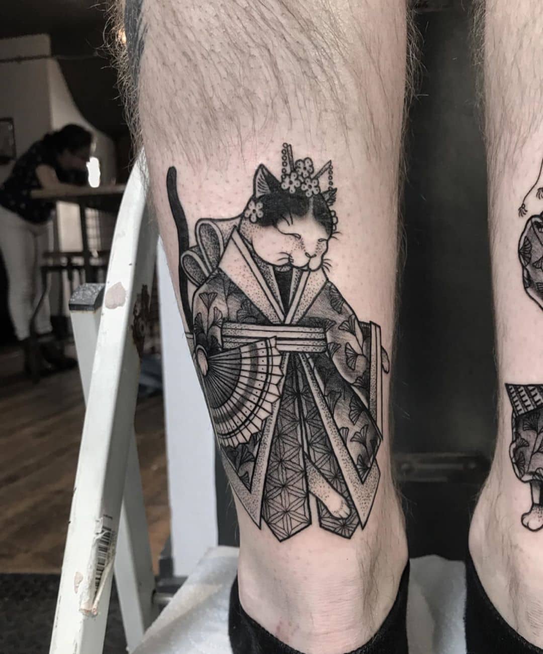 Japanese Tattoo of Cat in a Kimono