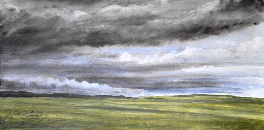 900x446 Storm Clouds Farmland Watercolor Painting Drawing By Mike Theuer