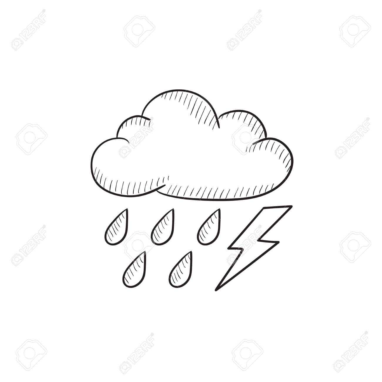 1300x1300 cloud With Rain And Lightning Bolt Vector Sketch Icon is Isolated isolate