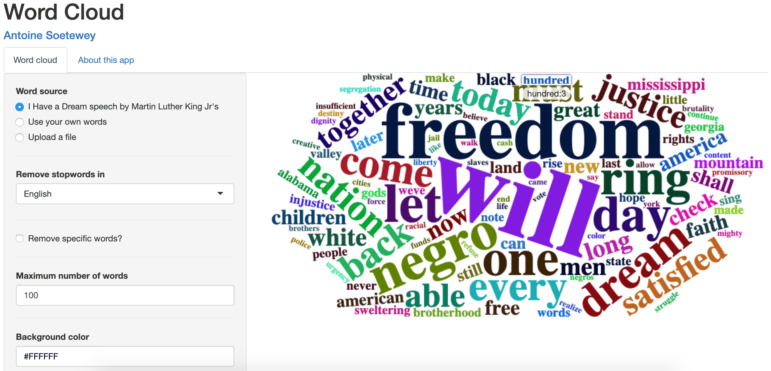 Draw a word cloud with a R Shiny app